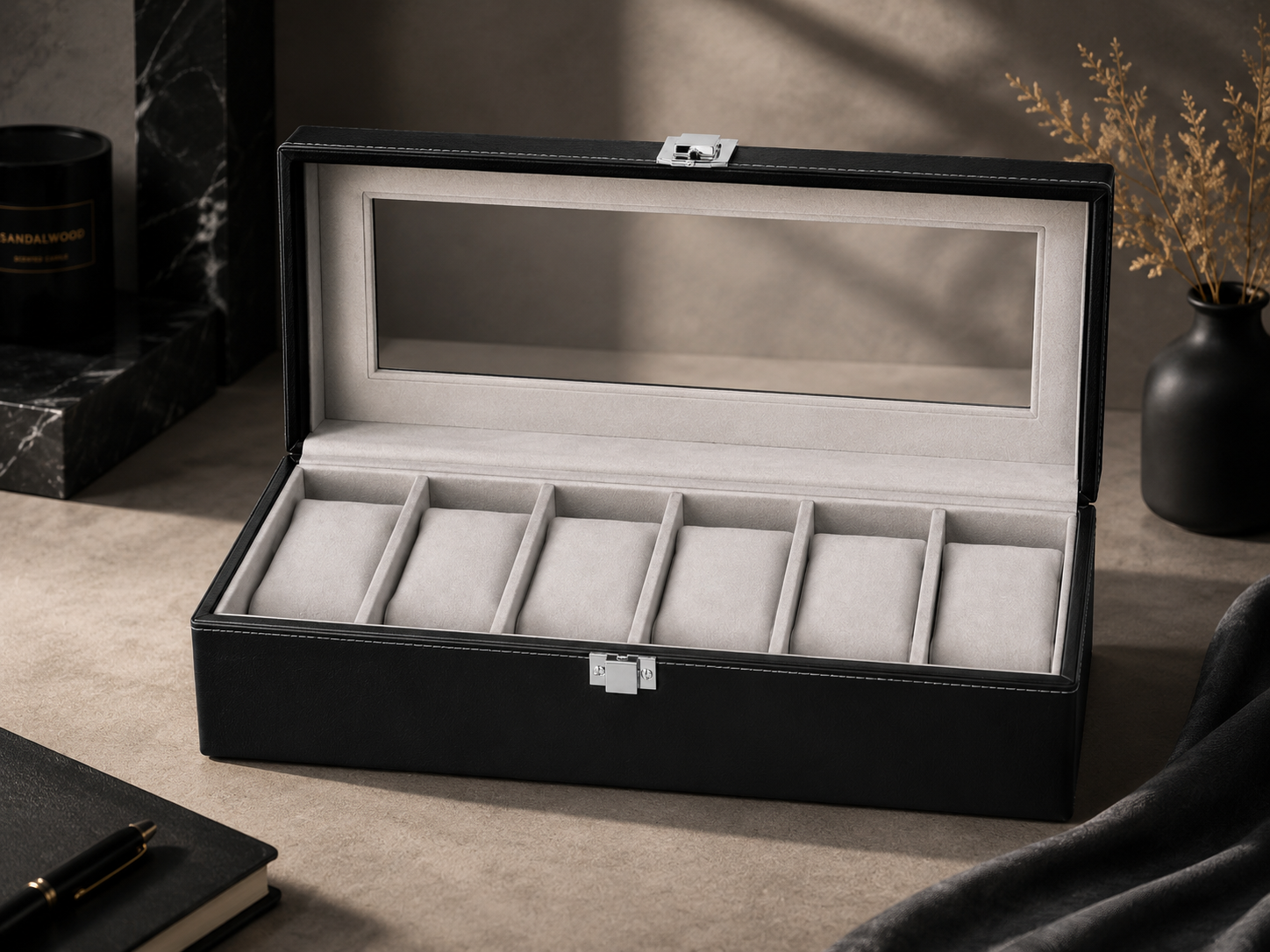 6-Slot Luxury PU Leather Watch Display Box