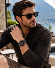 Men’s Black Wood-Inspired Chronograph-Style Watch
