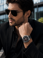 Men’s Black & Silver Chronograph-Style Watch