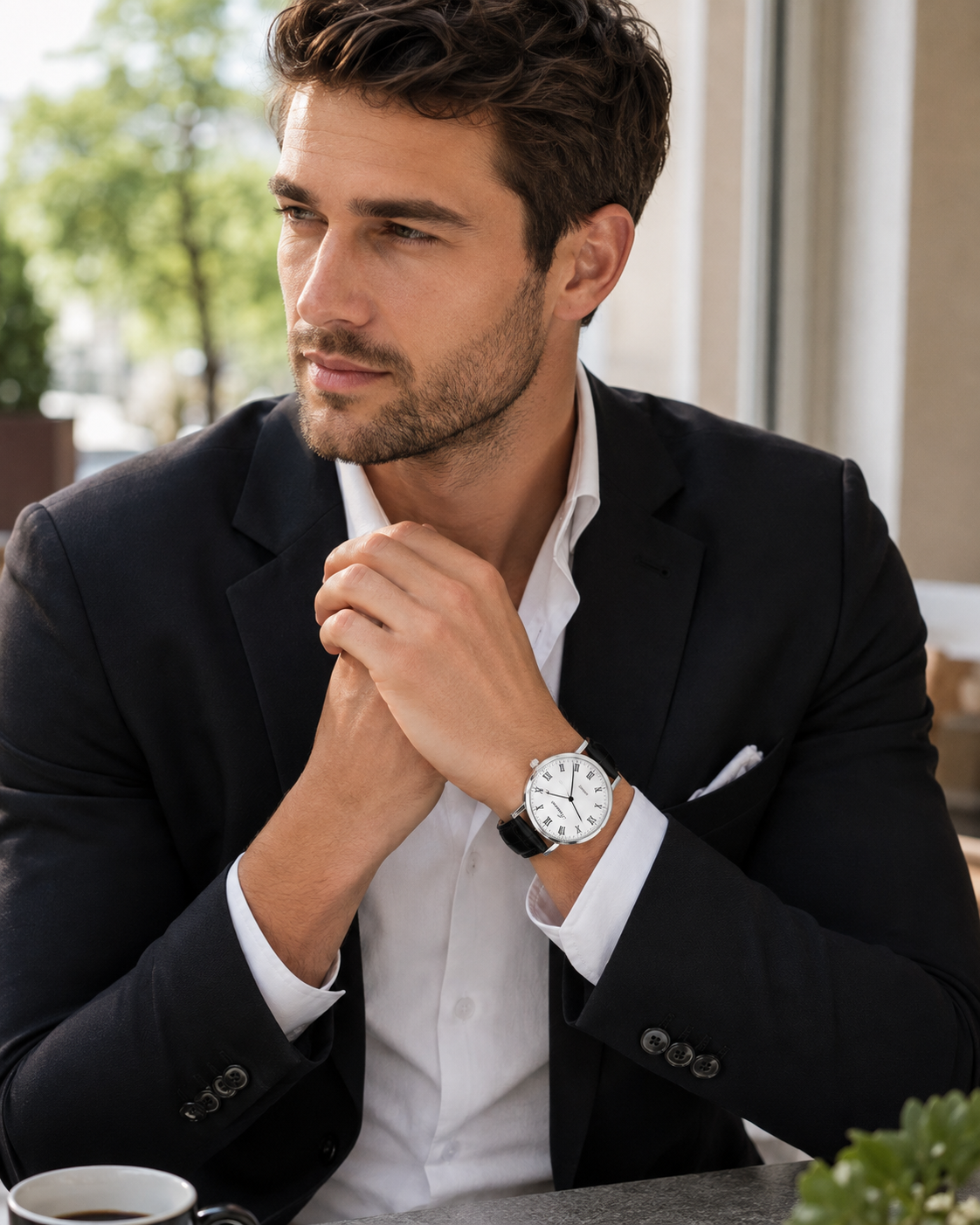 Men’s Classic Roman Numeral PU Leather Watch