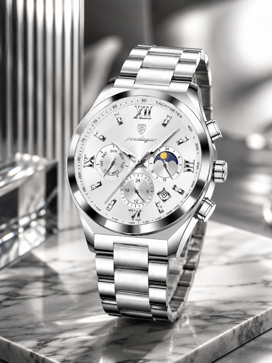 Men’s silver-tone Classic Dress Watch with white dial