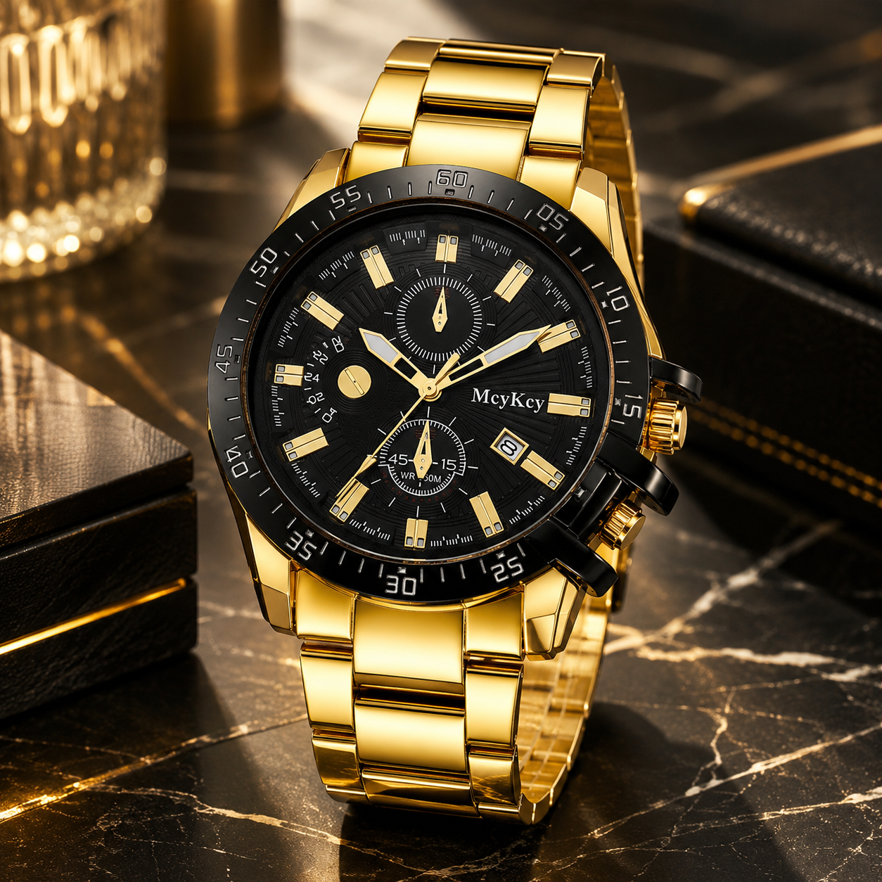 Men’s Gold-Tone & Black Sport Chronograph-Style Watch