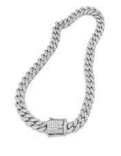 Men’s 12mm Silver-Tone Iced Cuban Link Chain – 23” Length