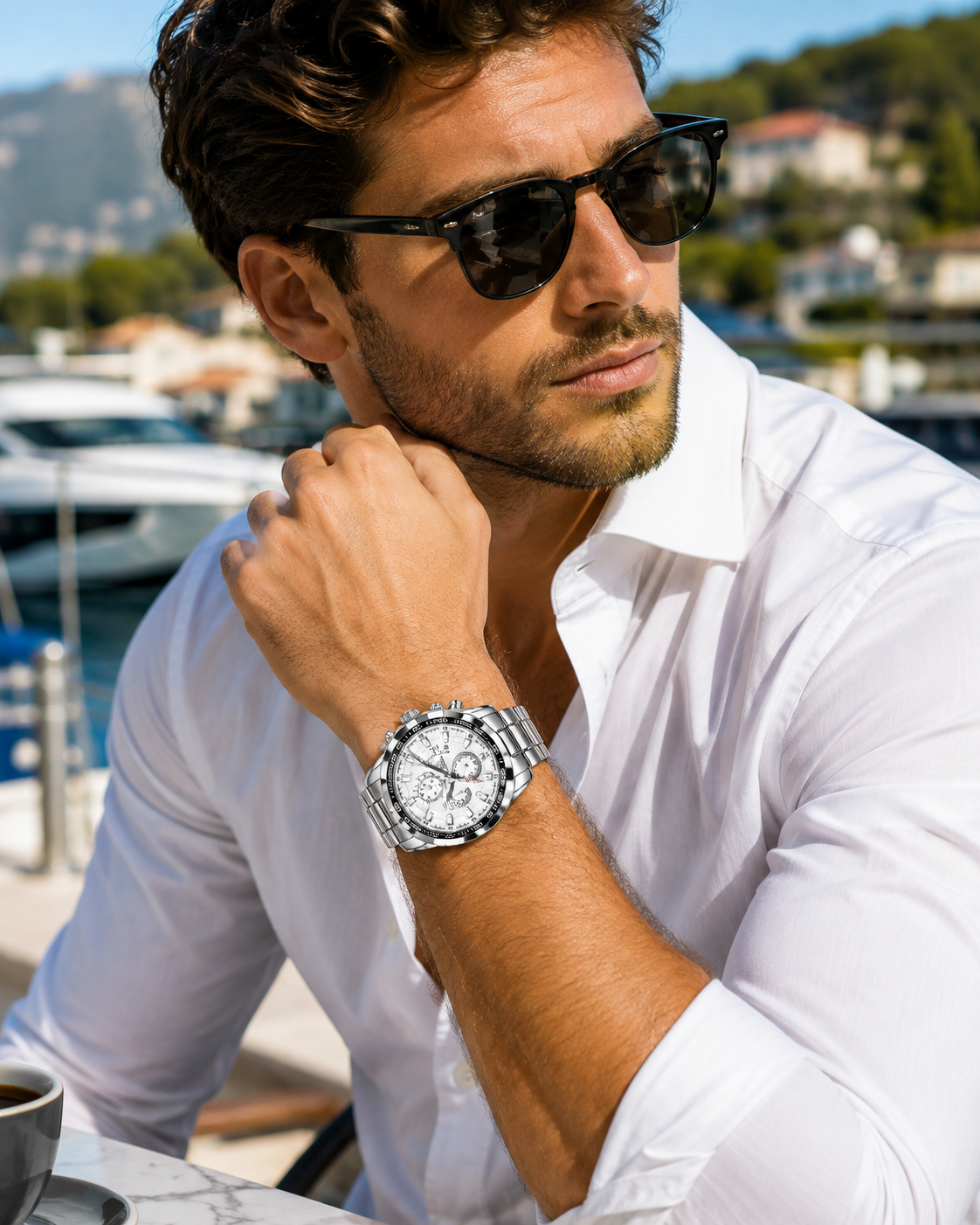 Men’s Silver-Tone Sport Chronograph-Style Watch
