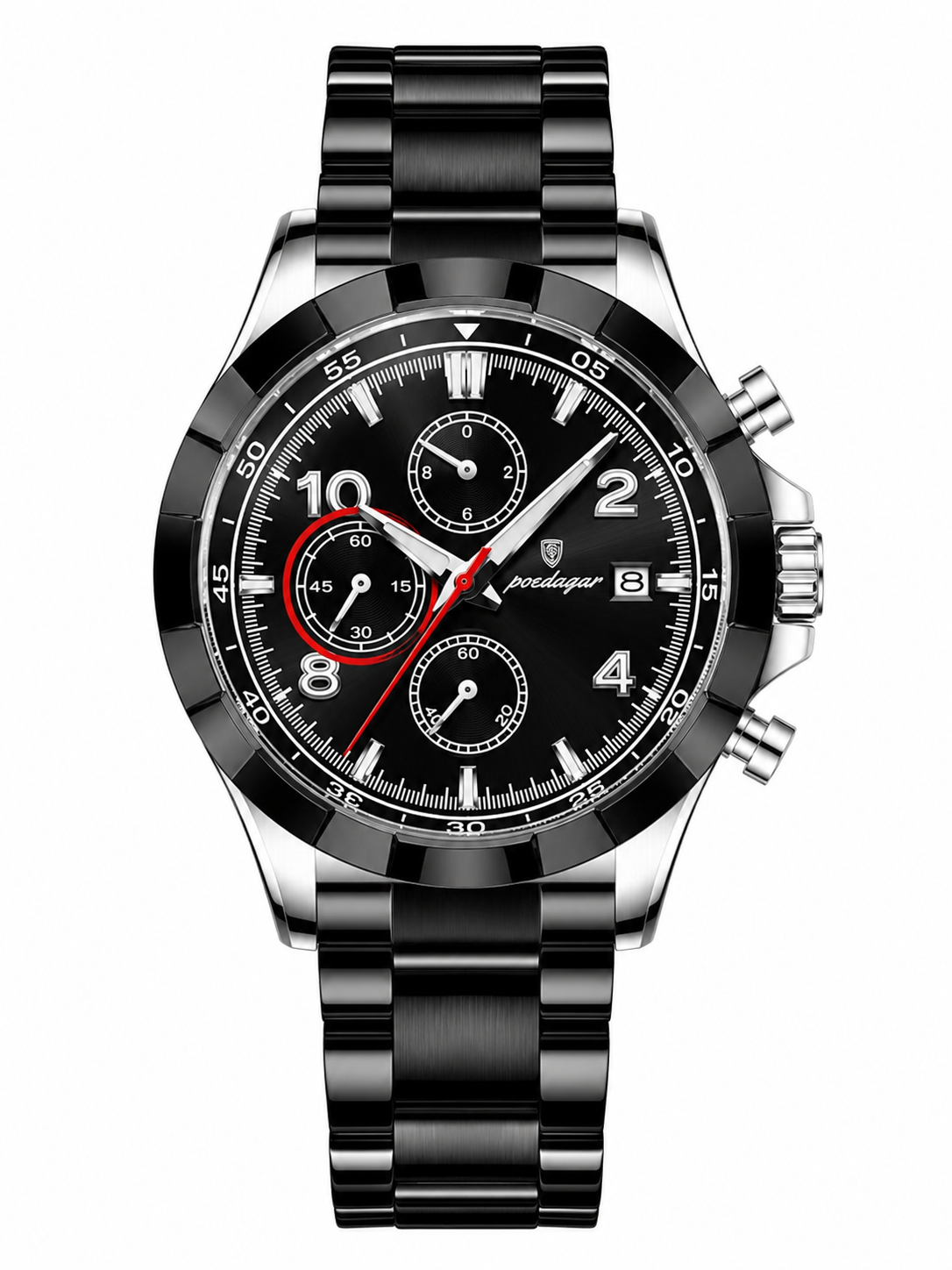 Men’s Black & Silver Chronograph-Style Watch