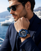 Men’s Blue & Rose Gold Luxury Chronograph-Style Watch