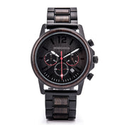 Men’s Black Wood-Inspired Chronograph-Style Watch