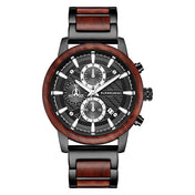 Men’s Black Wood-Inspired Chronograph-Style Watch