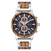 Men’s Silver-Tone Wood-Inspired Chronograph-Style Watch
