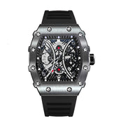 Men’s Silver & Black Skeleton Sport Watch