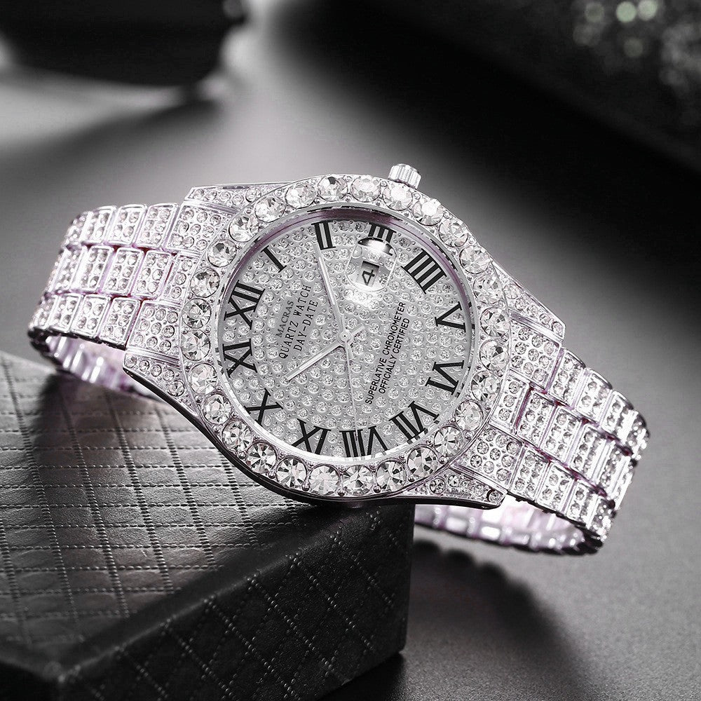 Men’s Silver-Tone iced out Luxury Dress Watch