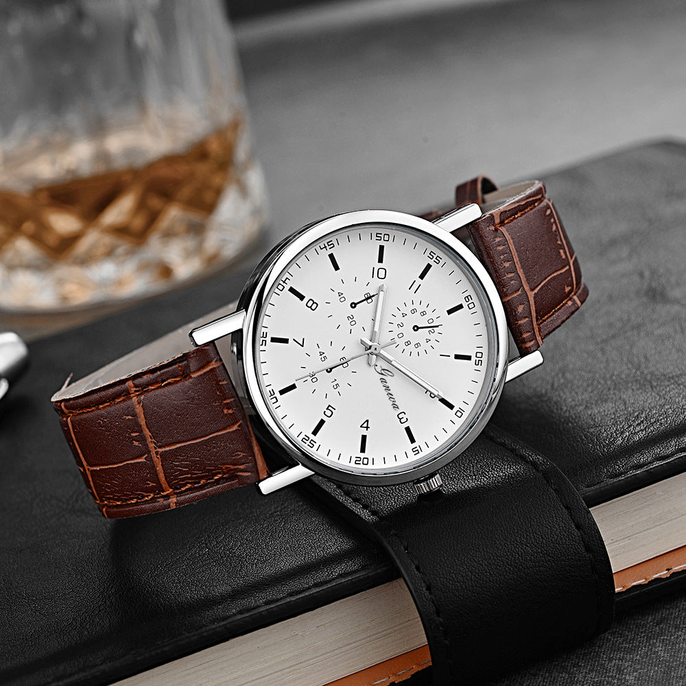 Men’s Classic White Dial Brown PU Leather Watch
