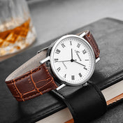 Men’s Classic White Dial Brown PU Leather Strap Watch